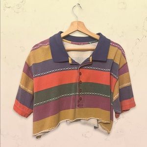 🍯 Vintage Collared Shirt (cropped) / Half Button Up, Colorful & Striped / Retro